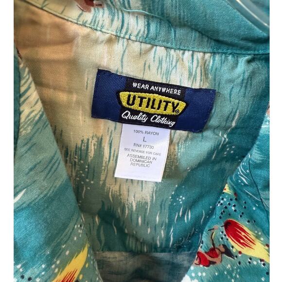 Men’s Y2K Utility Brand Hawaiian Button Up Shirt size L Short Sleeve - Picture 7 of 7